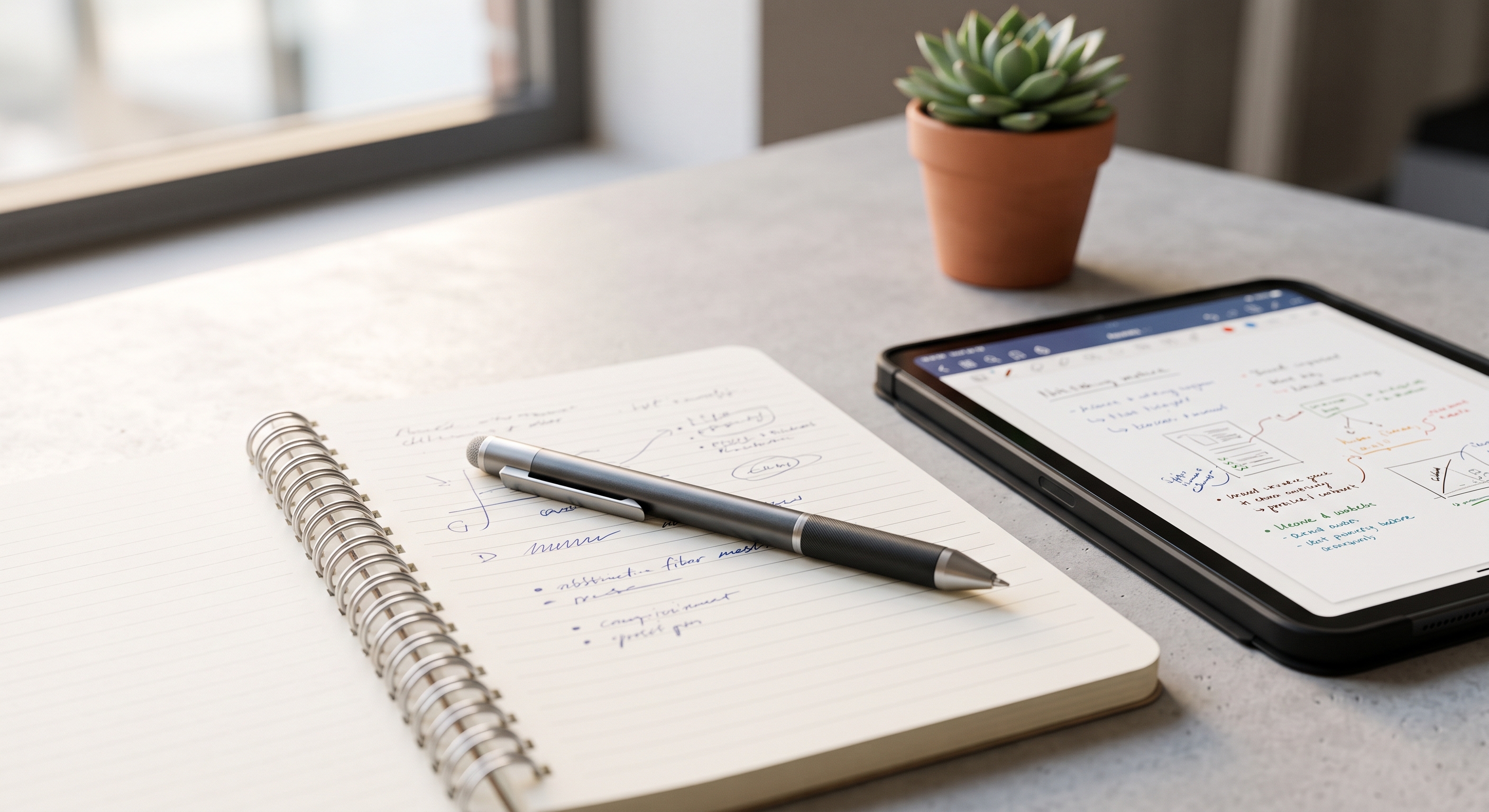 Dual-function stylus pens and meeting notebooks
